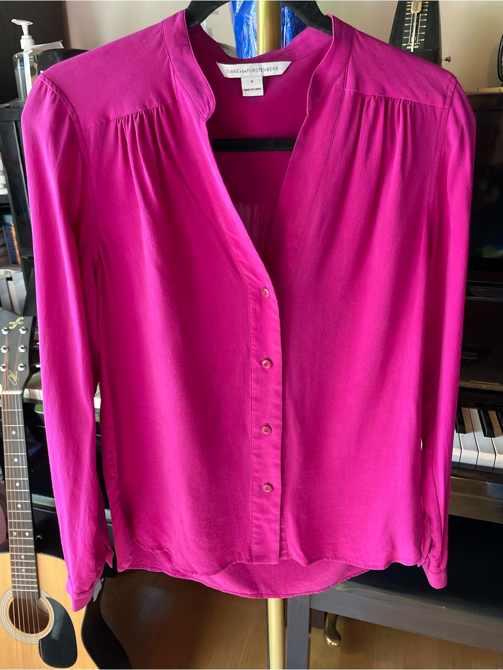 Diane von Furstenberg 100% Silk Fuchsia Button-Front Blouse